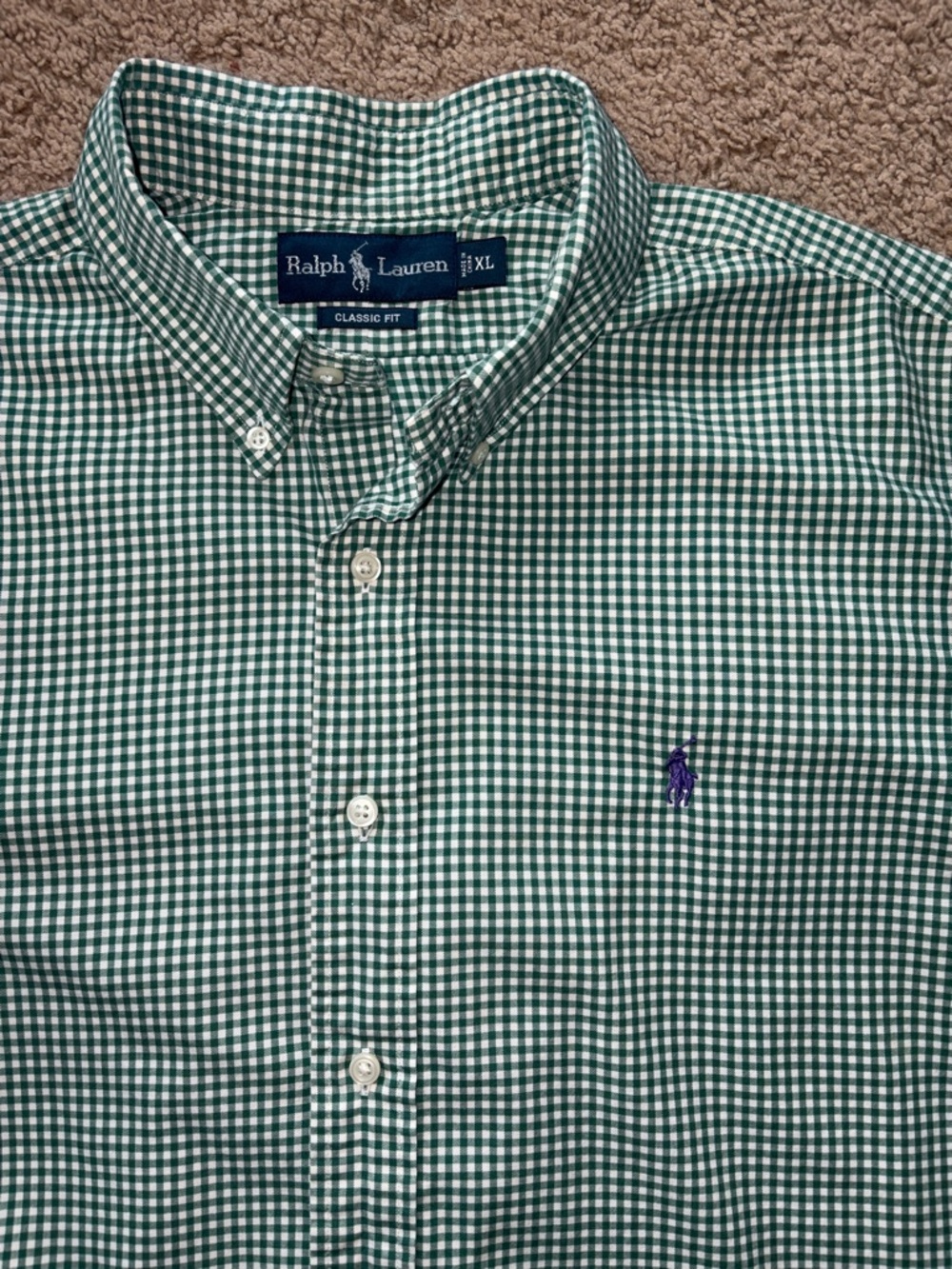 Ralph Lauren Classic Fit Green White Check Button Down Long Sleeve XL Men